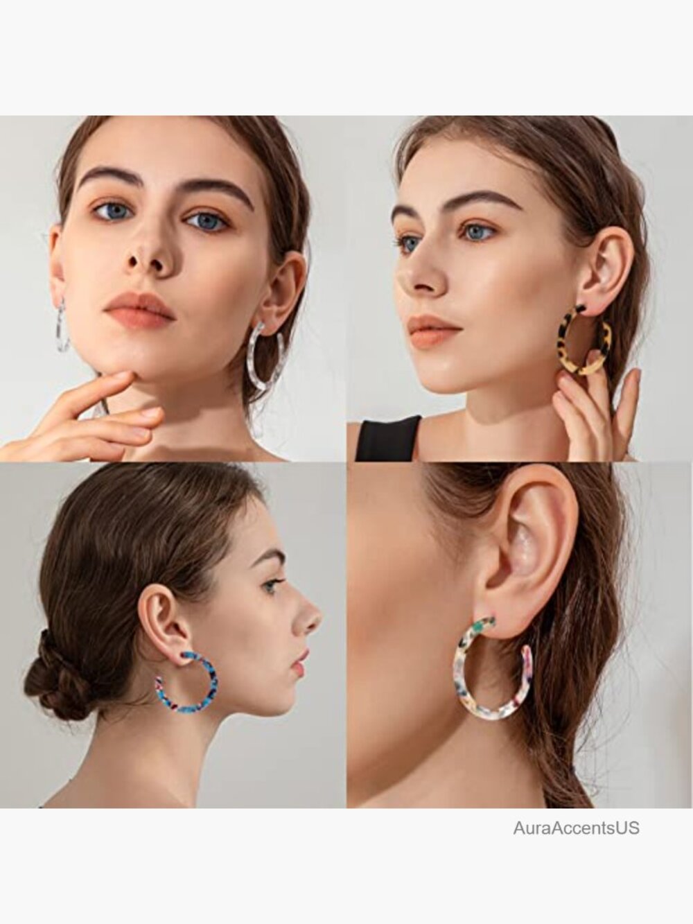 4 Pairs Acrylic Hoop Earrings - Tortoise Shell Statement Jewelry Set - Picture 4 of 7
